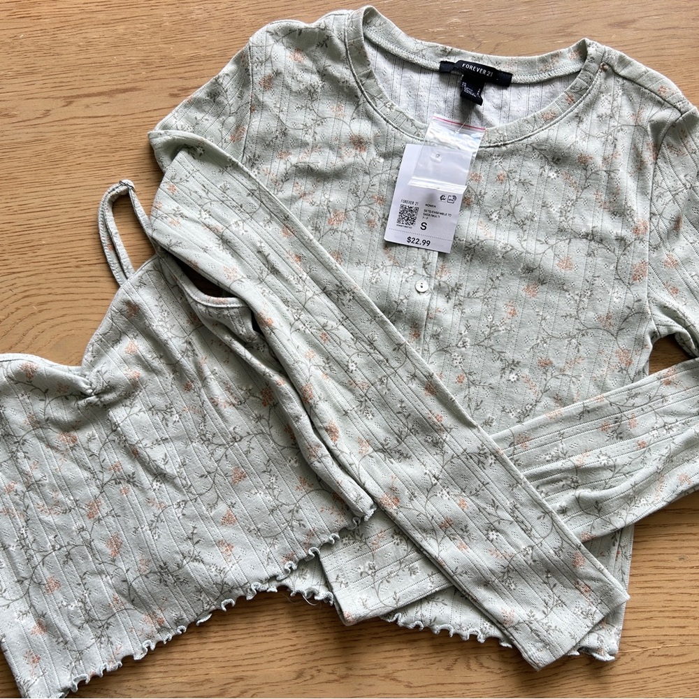 Forever 21 Green Floral Top Set